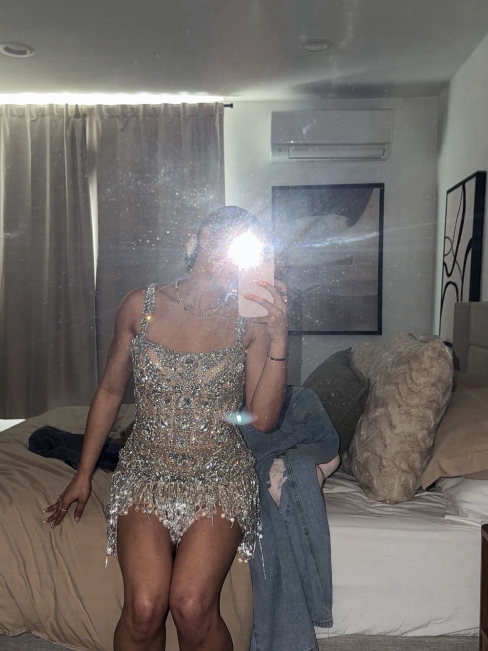 Albina Dyla Embellished Ivory Fringe Mini Dress - Picture 2 of 3